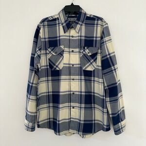 Dixxon Brownells Blue Plaid Flannel Mens Large Long Sleeve Shirt Pearl Snap